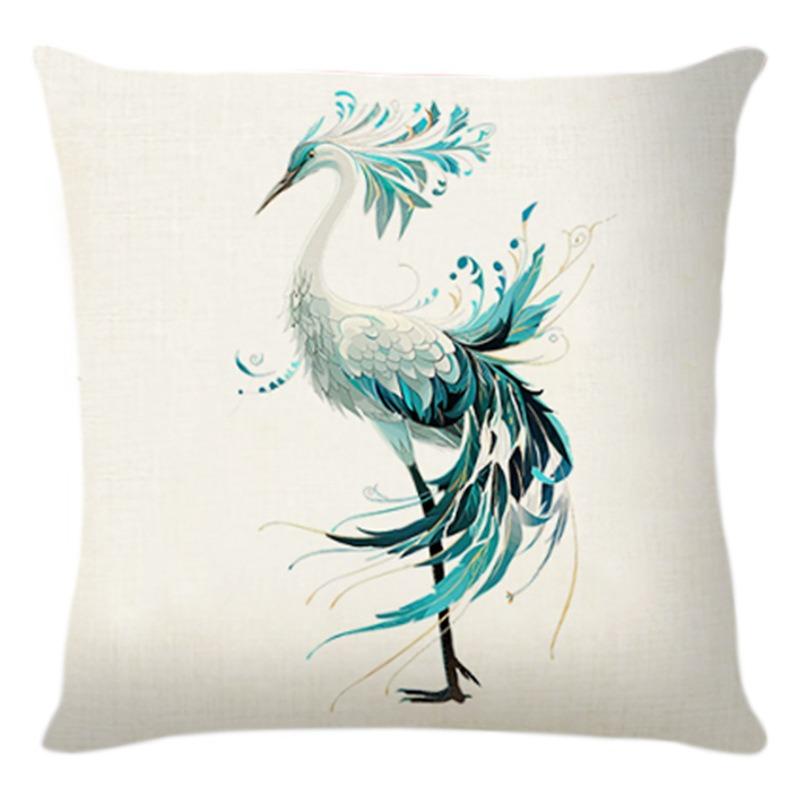 Red Crowned Crane Print Pattern Home Decor Pillowcase Bedroom Living Room Sofa Decoration Polyester Cushion Cover With Zipper
