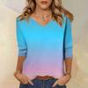 Women's Fashion Casual Three-quarter Sleeve Gradient Printed Round Neck Top