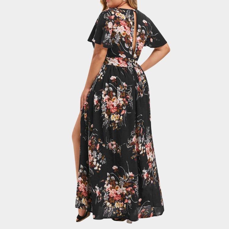 2024 Summer Women's Dress Large Size European American Printed Hem Split Fashion Trendy