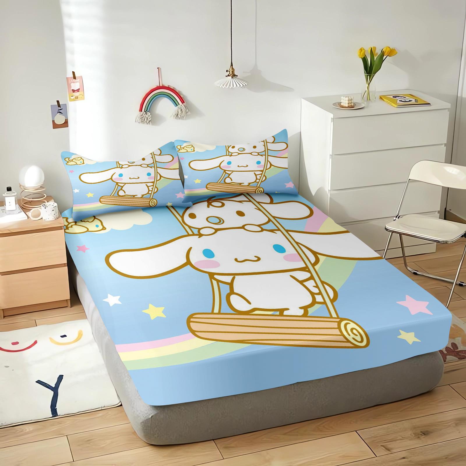 

Мультяшная простыня на резинке Cinnamoroll для детей Sanrio Мягкая эластичная наволочка с принтом милого коричного щенка, сделанная на заказ наволочка для постельного белья 90x190cmx25cm