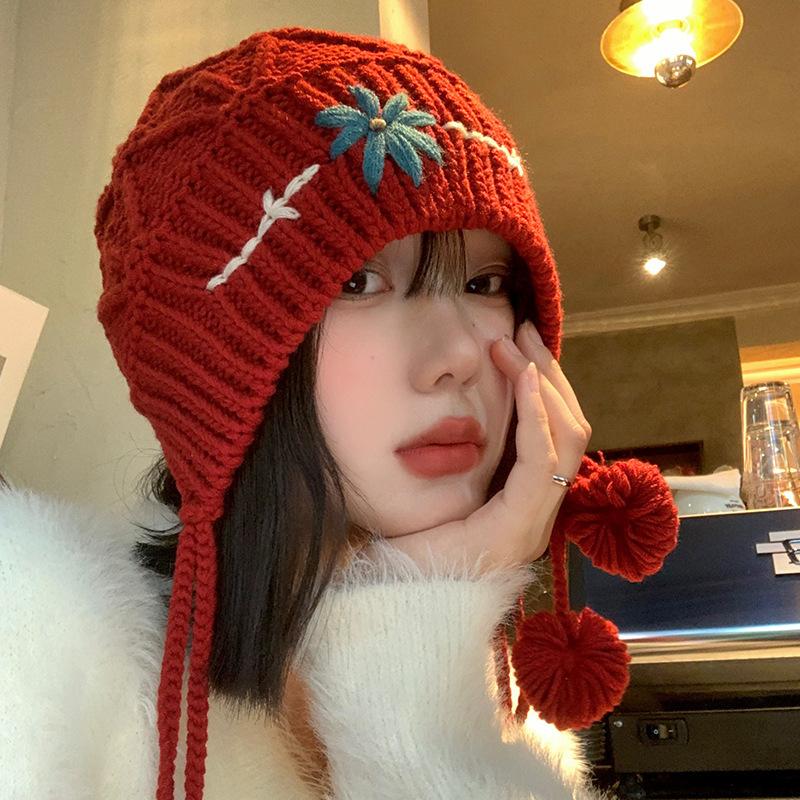Bohemian Fringed Knitted Headgear Women'S Autumn And Winter Christmas Style Versatile Pullover Hat Showing Face Small Wool Hat Tide