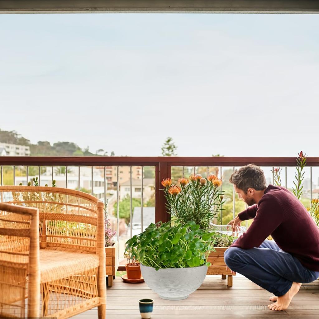 Housoutil Vintage Succulents Planter Ceramics Water Lily Bowl Hydroponic Planter Pot Round Succulent Nursery Pot Flowerpot Decoration (Beige) Office