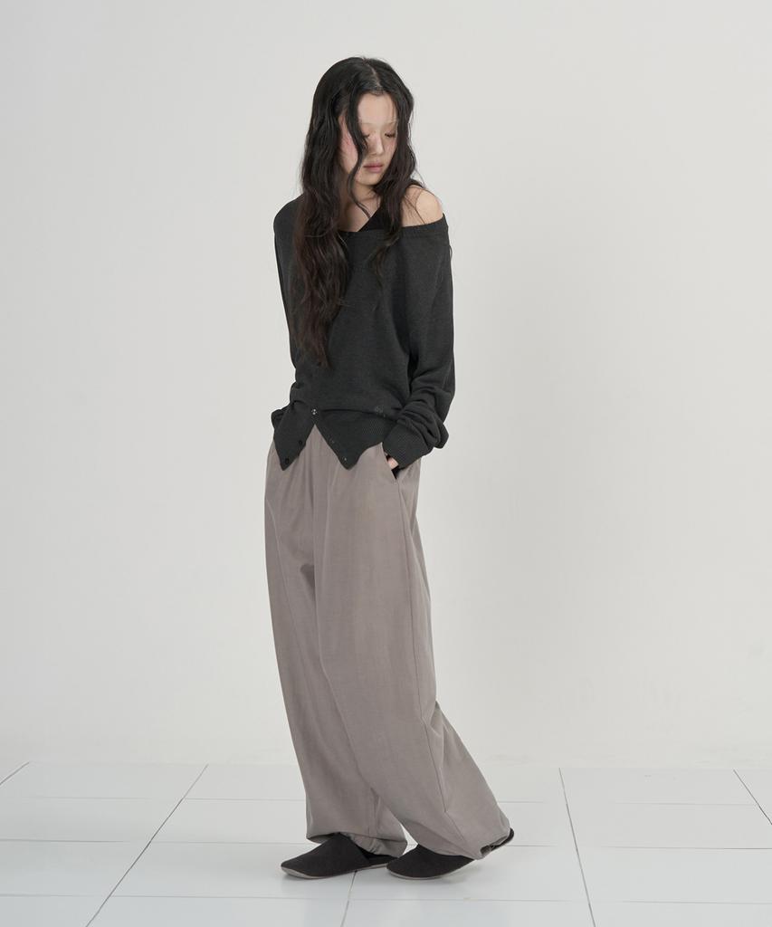 Ouas Wide Elastic Waist Pants (Warm Gray)
