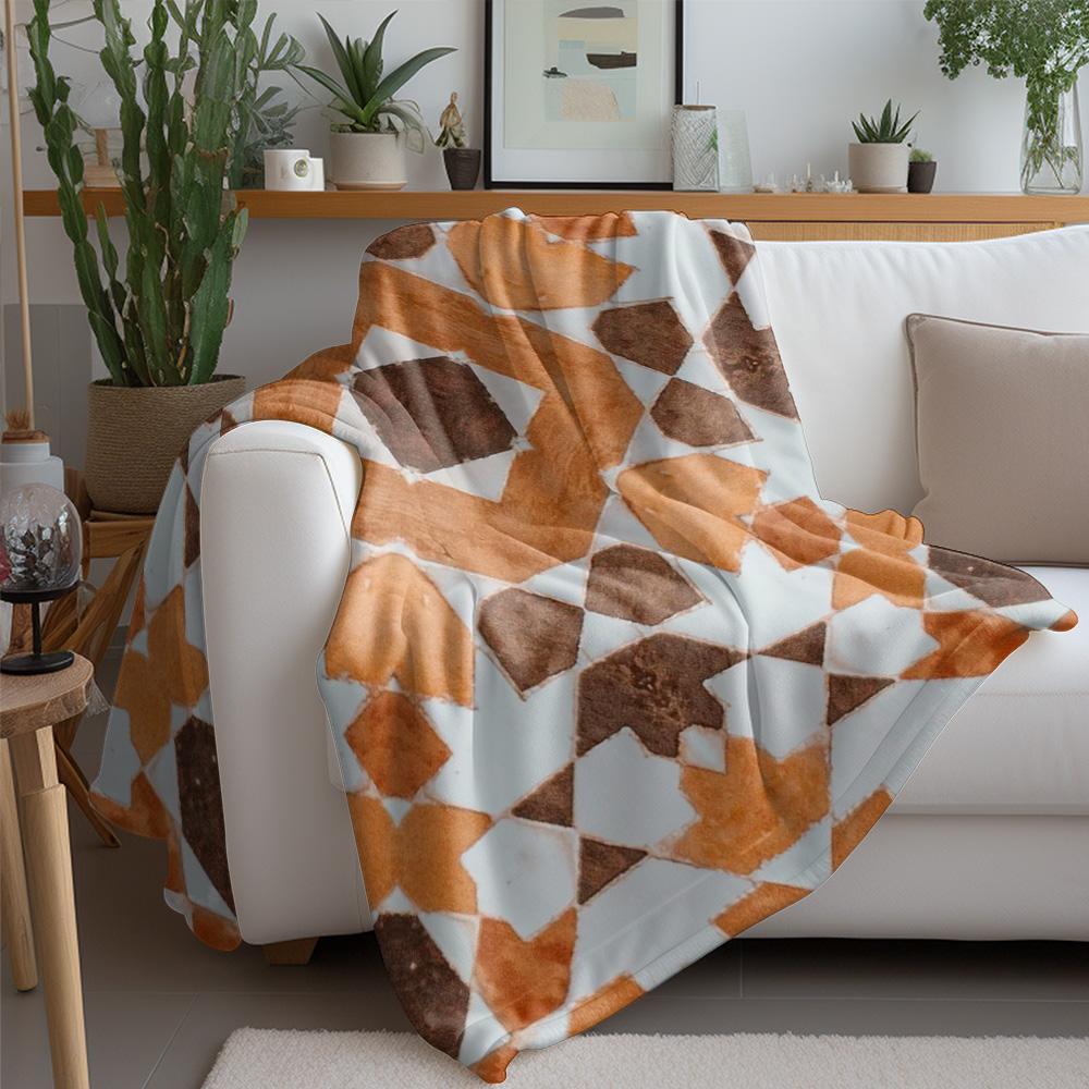 Watercolor Geometric Print Soft Plush Fleece Blanket Throw Sofa Bed Decorative Cushion Cover Gift