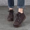 Johnature Scarpe da Donna in Vera Pelle Morbida Pelle Bovina Punta Rotonda Retro Stivaletti Bassi Piatti con Suola Morbida