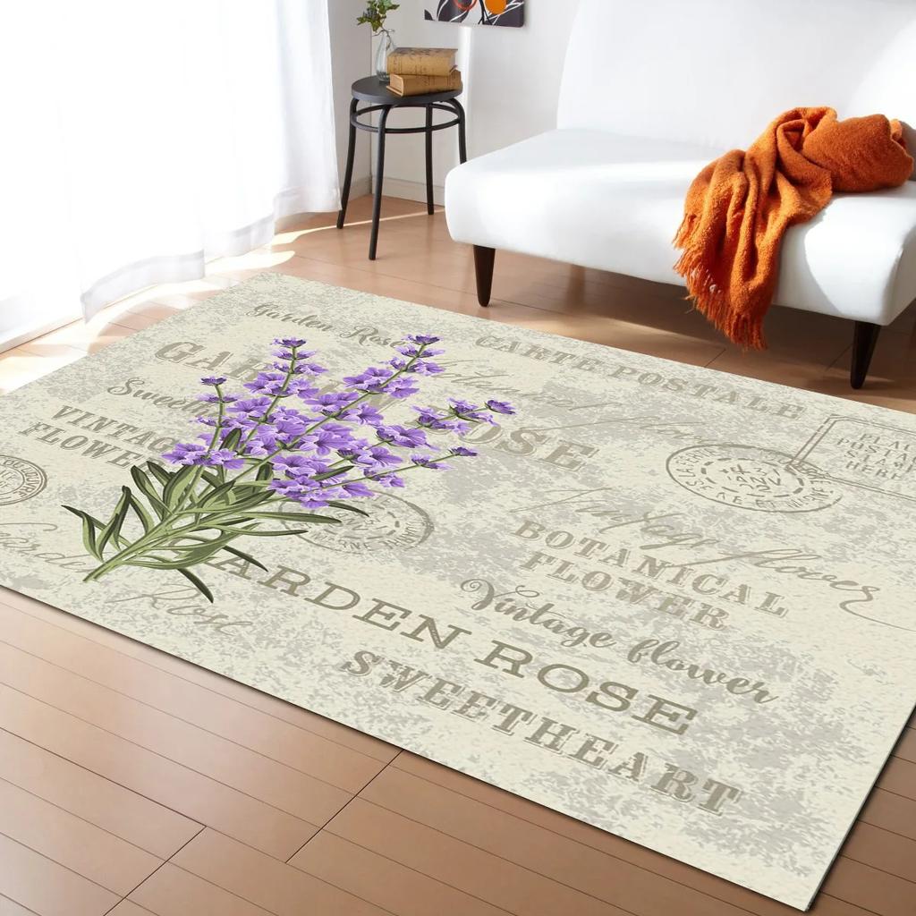 Rustic Lilac Flower Purple Lavender Plant Carpets for Bedroom Living Room Modern Home Floor Large Non Slip Rug Entrance Door Mat