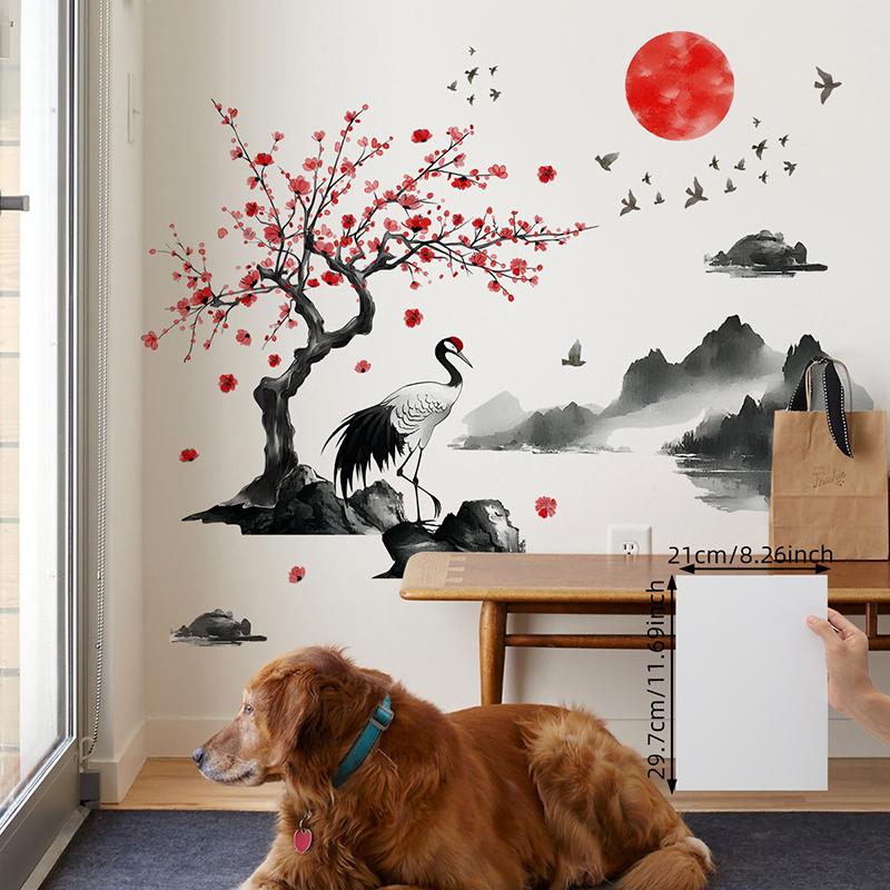 Chinese Style Ink Painting Wall Sticker Bedroom Living Room Wall Sticker Home Decor Self-Adhesive Wallpaper Art Murals