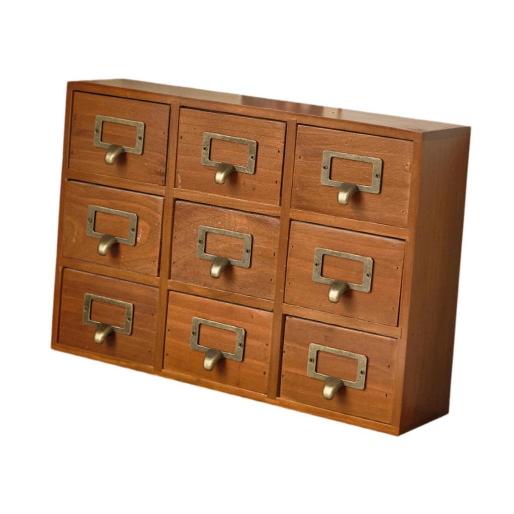 Drawer Organizer Rustic Dresser Wood Bin with 9 Drawers Wooden Storage Box for Daily Use Bathroom