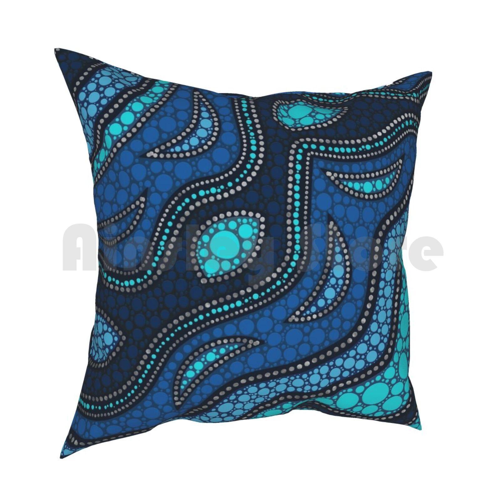 Dot Art Aboriginal Australian Inspired Pillow Case Printed Home Soft DIY Pillow Cover Dot Art Pinart Dot Painting Blue 30x30cm 12x12in