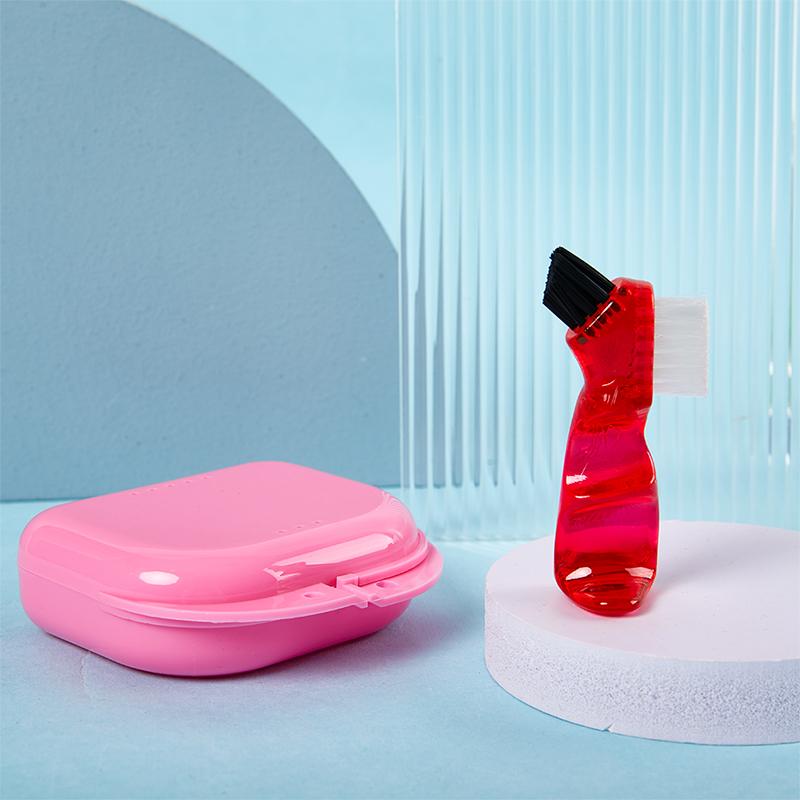 Prothesen-Stabile Box-Kit Hochwertige Prothesen-Aufbewahrungsbox Mit Kieferorthopädischer Zahnbürste Mehrschichtige Borsten Ergonomischer Gummigriff