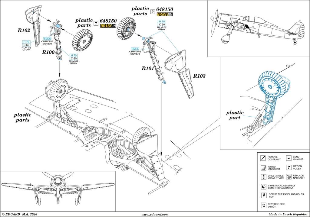 Eduard Brassin Series Fw190 Main Landing Gear and Cover Set Plastic Model Kit Parts EDU6481179 1/48 Focke-Wulf A-8/R2 (for Eduard) (Aircraft)