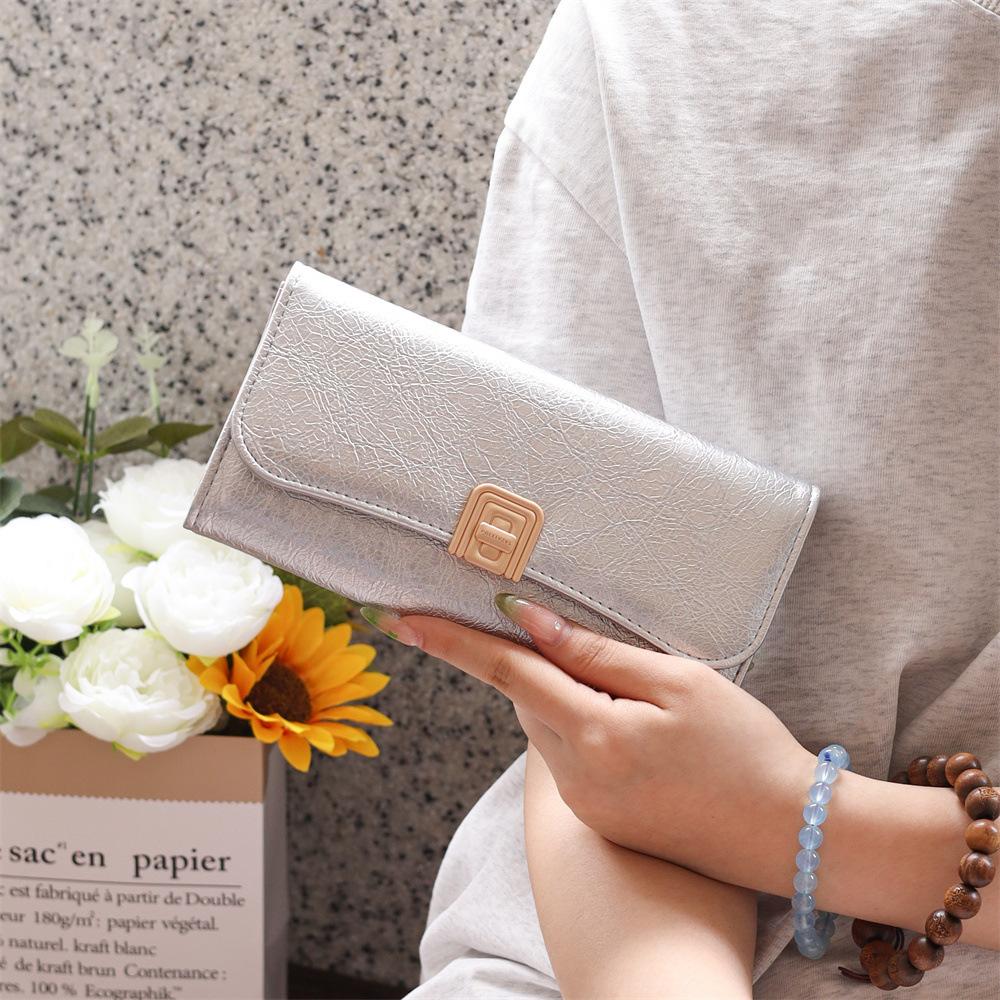Advanced long wallet for women, solid color triple fold, multi slot zipper wallet, French hand-held small square bag