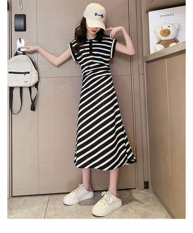 Sommer-Polokleid für Mädchen mit Streifen - Neuer Stil für große Kinder