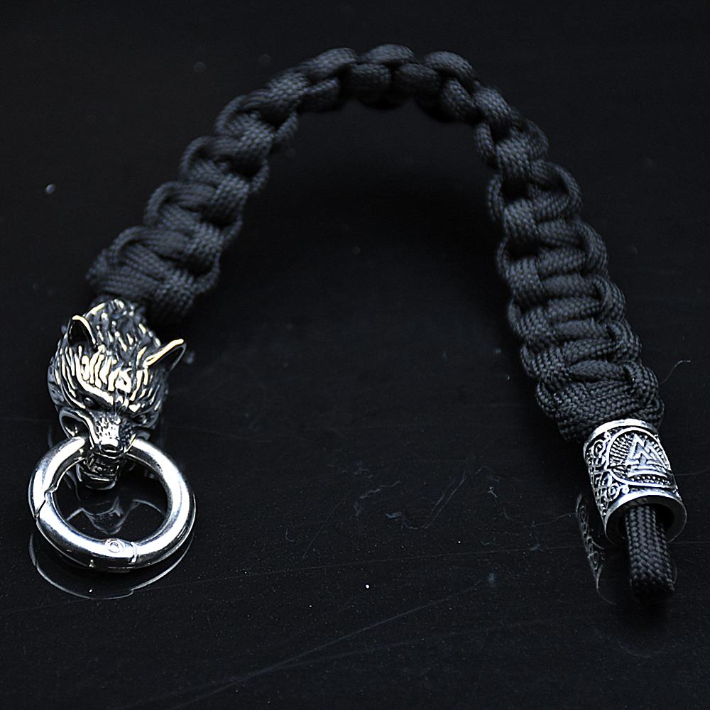 Stainless Steel Wolf Bracelets Men Norse Vikings Runes Paracord Rope Bangle Jewelry for Men