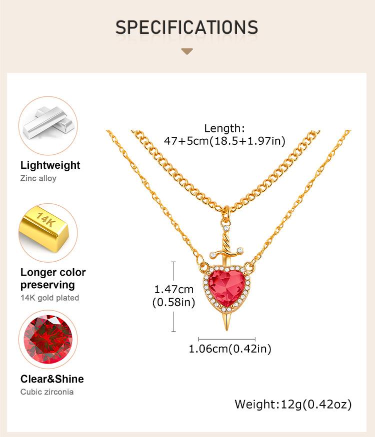 2 Stück Montierbar Herz und Schwert Zirkon Anhänger Halskette für Damen Vergoldete Choker Kette Schmuck