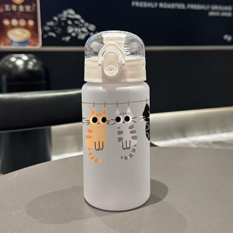 3D Printed 550ML Cute Cat Print Water Bottle Straw Cup Plastic Cup For Kids Outdoor School Travel Drinking Water Bottle 550ml белый