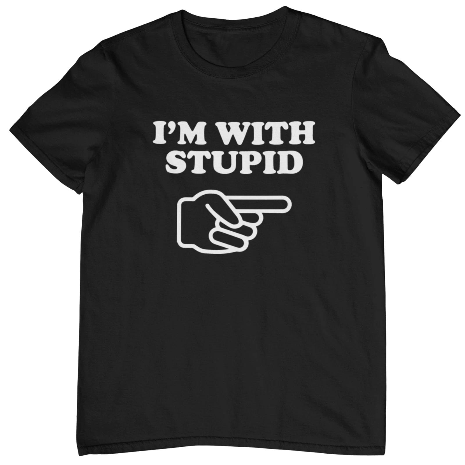 I m with stupid T-Shirt - classic printed tee silly funny retro cliche kitsch XL