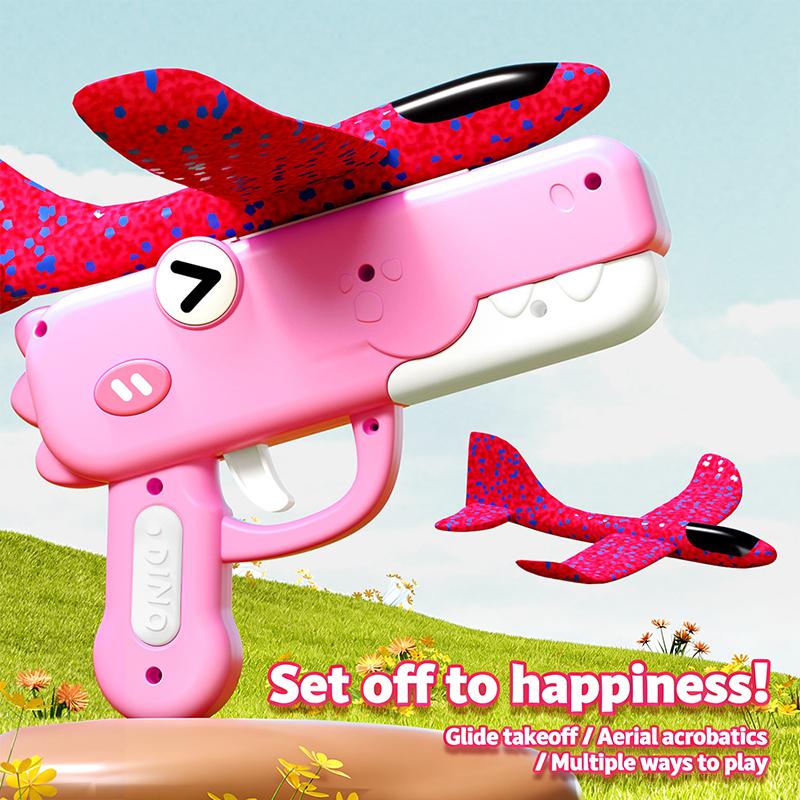 Summer Outdoor Games Kids Glider Flight Throw Foam Plane Kite Shooting Gun Plane Launcher Toy Parent-Child Interaction Toy