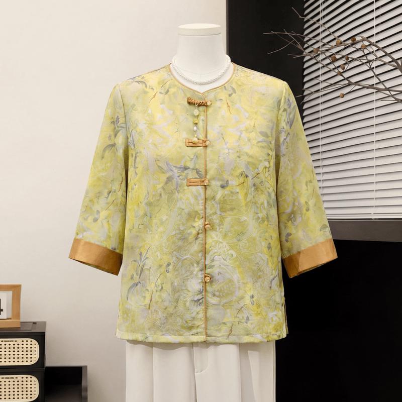 New Chinese Style Mid-Aged Women s Summer Blouse 5XL