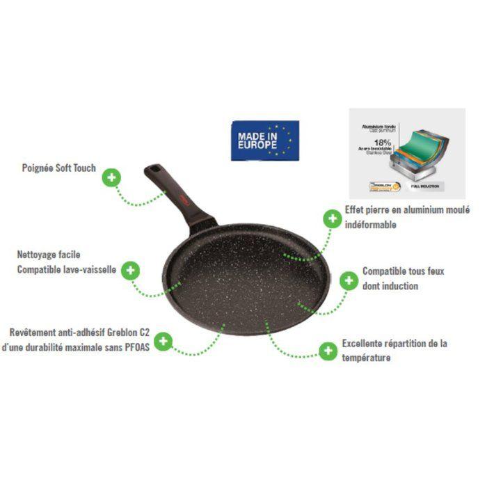 Poêle à crêpes - INOXIBAR - Ø 26 cm - Anti-adhésif - Tous feux dont induction - Noir
