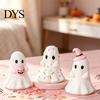 Cute Home Accessory Halloween Ghost Resin Figurine, Candy Pumpkin Witch Hat Ornament Desk Decor for Girls, Pink White Kawaii Tabletop Desktop