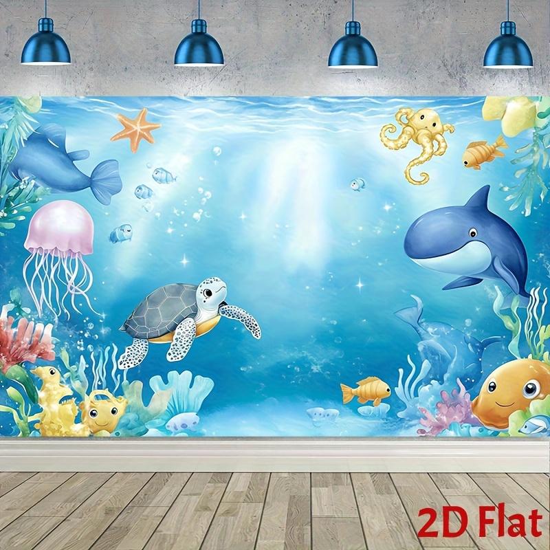 2D flat banner single-piece underwater birthday background distinctive marine creatures corals and underwater theme 100x150cm