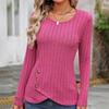 Women's Fashionable Round Neck Long Sleeved Button Temperament Commuting Casual Pullover T-shirt Top
