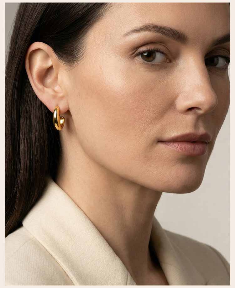 waterproof Stainless Steel Geometric Hollow Out Stud Earrings, Modern Minimalist Gold Plated Earrings for Women