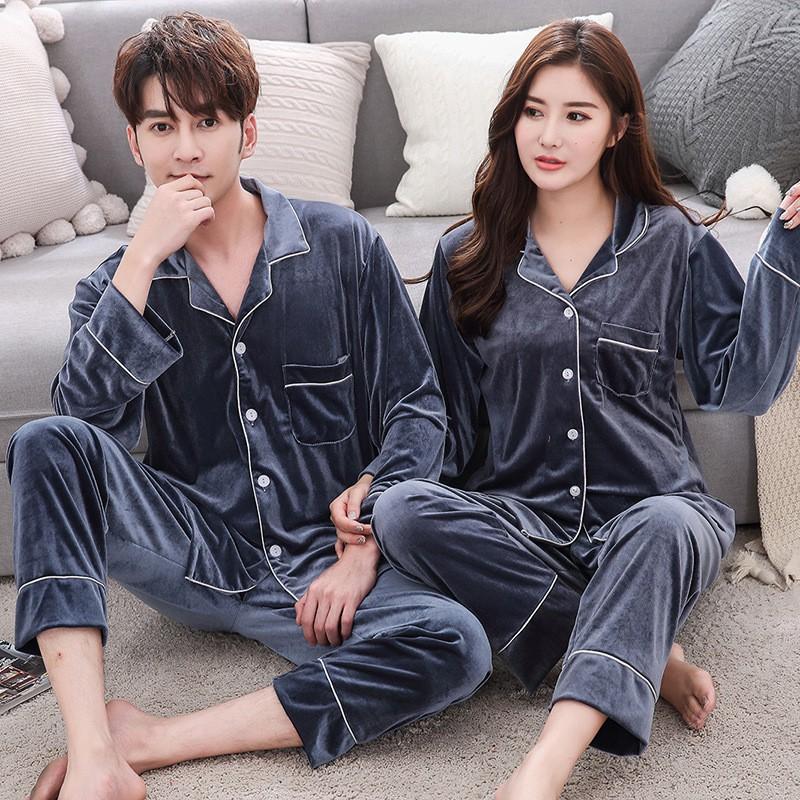 Couple Pajama Set Winter Long Sleeve Velvet Sleepwear Comfortable Home Lounge Wear Men Women