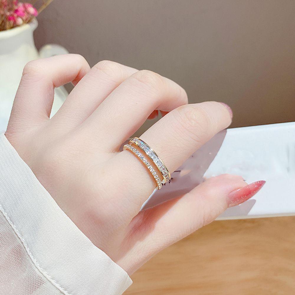 

Элегантные двухслойные кольца со стразами из циркона, модные аксессуары, кольца в корейском стиле, женские кольца