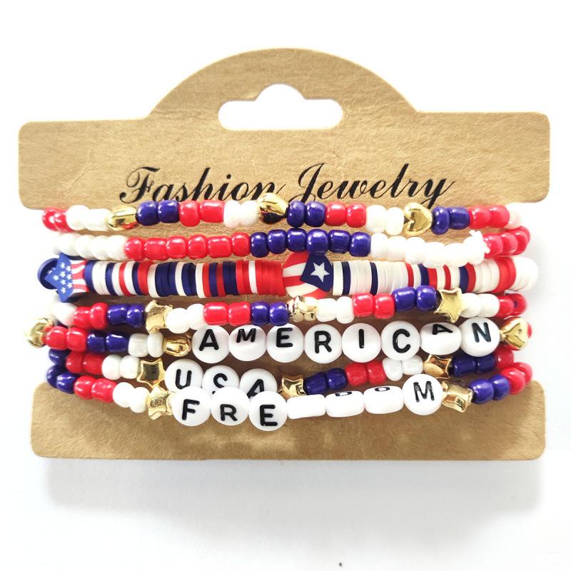 Patriotic Beaded Bracelet Set: Red, White, and Blue Seed Beads for Independence Day Celebration.