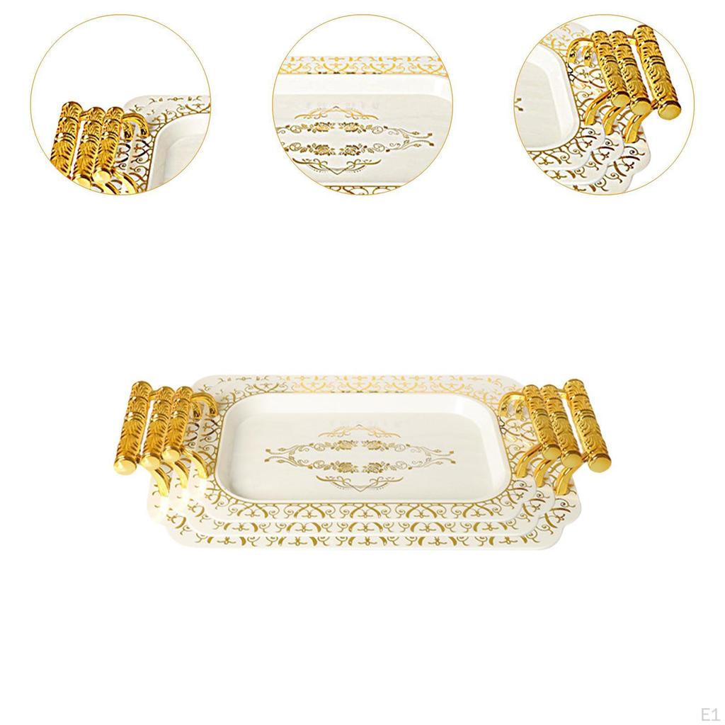 3x Serving Tray with Handle Coffee Table Portable Elegant Multipurpose Cake Platter Dessert