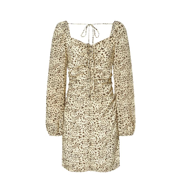 

MO&Co. Leopard Print Silk Square Neck Lantern Sleeve Dress M 165