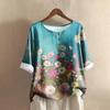 Women's Fashionable And Casual Shirt Half-sleeve Round Neck Print Cotton And Linen Blouse Top