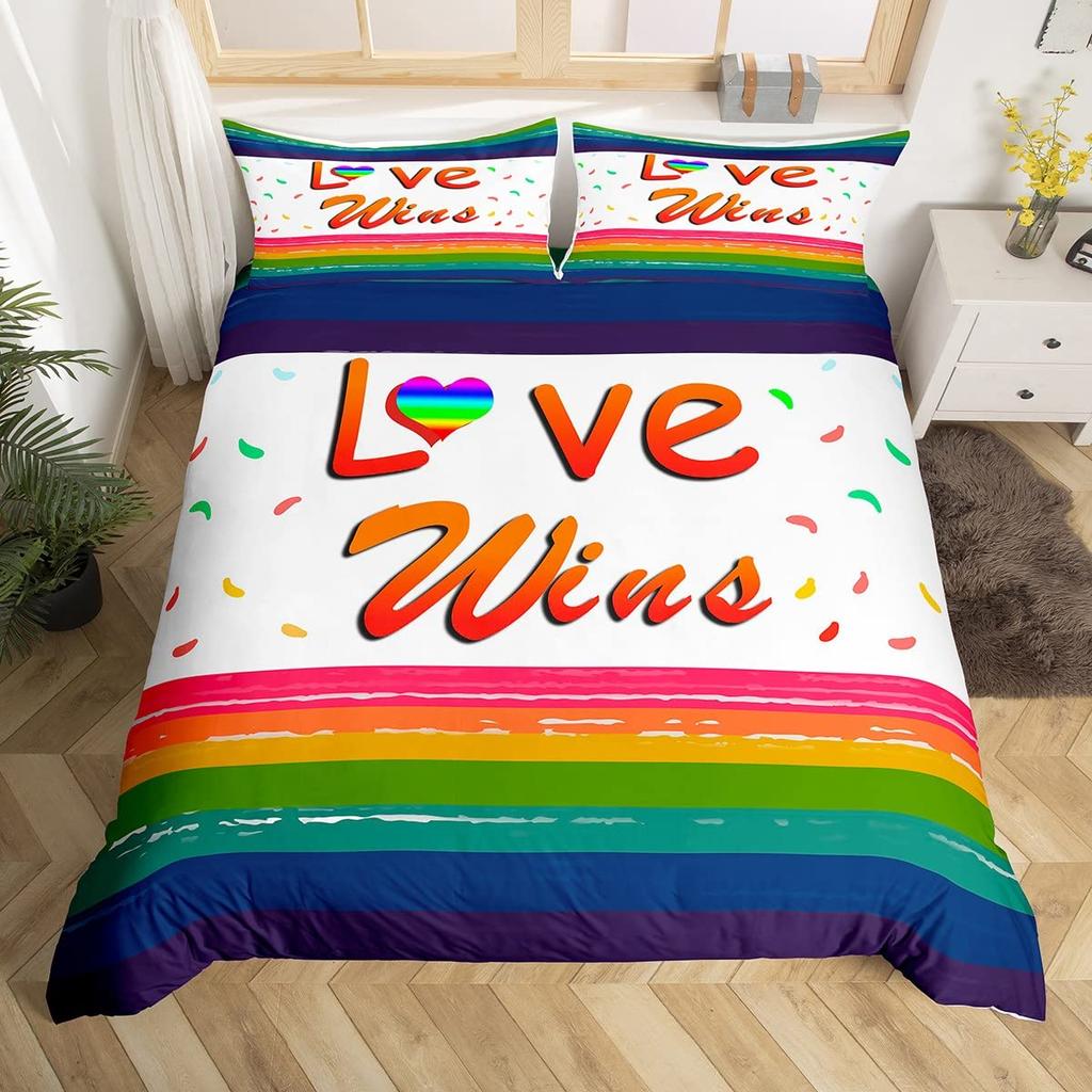 Love Is Love Duvet Cover Rainbow Bedding Set Pride For Love Theme Romantic Comforter Cover Colorful Cartoon Car Bedspread Cover