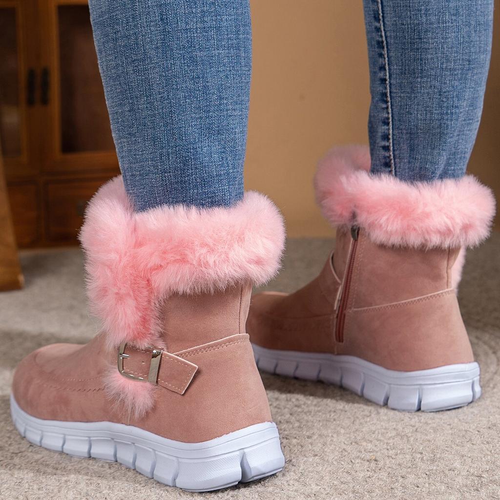 Autumn and Winter New Plus-size Women's Snow Boots Korean Version Thick Color Boots with Fleece Warm New Flat Boots Cotton Shoes