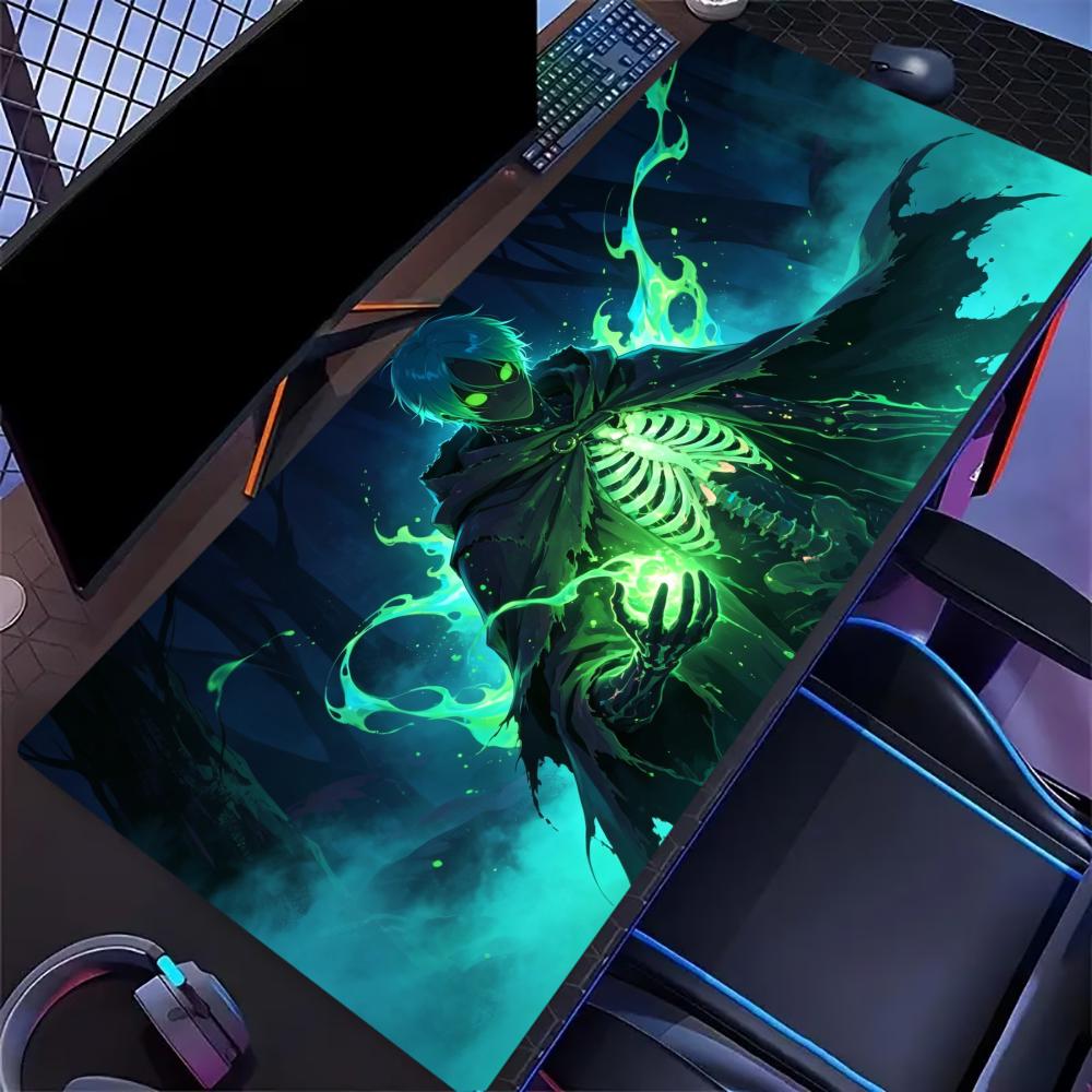 Neon Ghost Skeleton Graphic Extended Desk Mat Non Slip Rubber Stitched Edge Gaming Keyboard Table Mat For Laptop Pc Gamers