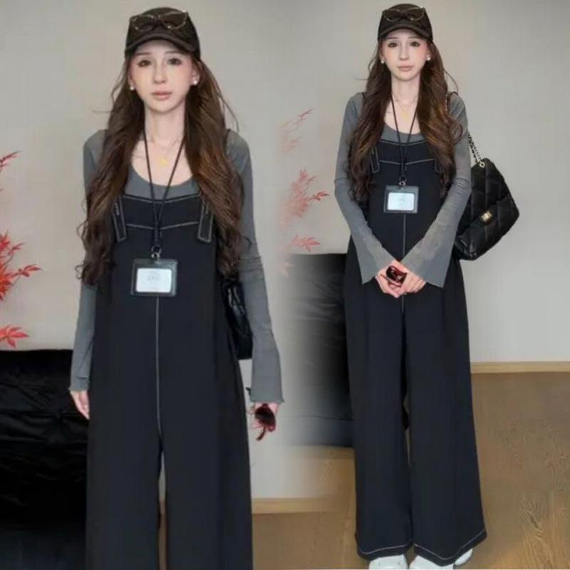 2026 Spring Maternity Two-Piece: Round Neck Knit Top & Slimming Strap Pants M