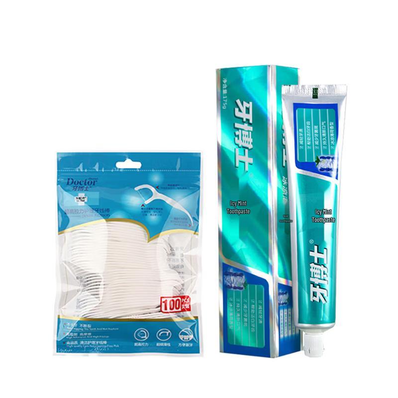 Dr. Tooth Dental Floss Picks & Cool Mint Toothpaste Set