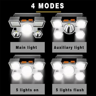 5 LED Headlamp Built In Battery Strong Light Headlight Type-C Rechargeable Outdoor Camping Fishing Adventure Head Flashlight
