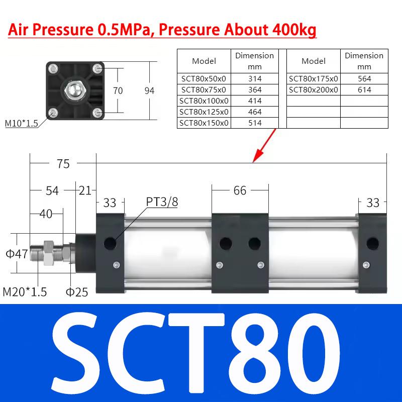 SCT Multiplier Pneumatic Cylinder SCT 50/63/80/100/125 Standard Adjustable Stroke Multi Position High Thrust