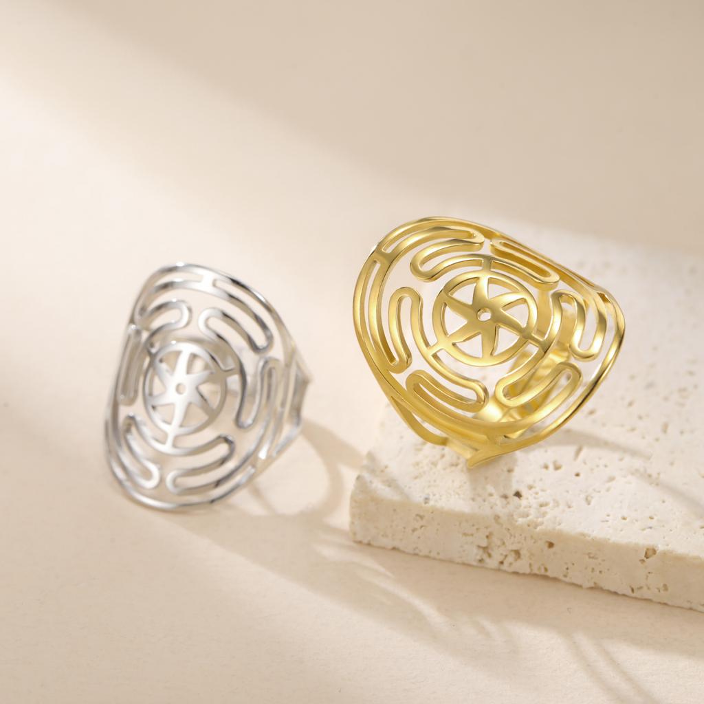 Hecate Wheel Adjustable Rings Women Stainless Steel Gold Finger Ring Ancient Greek Goddess Amulet Jewelry Gift