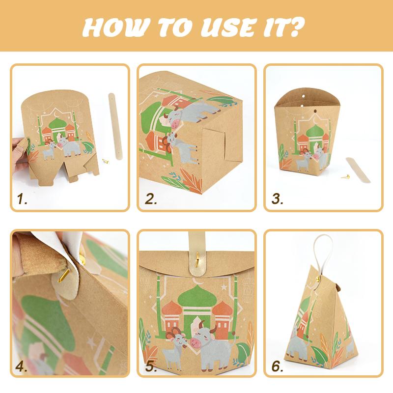 6/12Pcs Muslim Ramadan Gift Box Eid Mubarak Candy Cookie Packaging Box Bags 2025 Islamic Festival Party Supplies Home Decoration