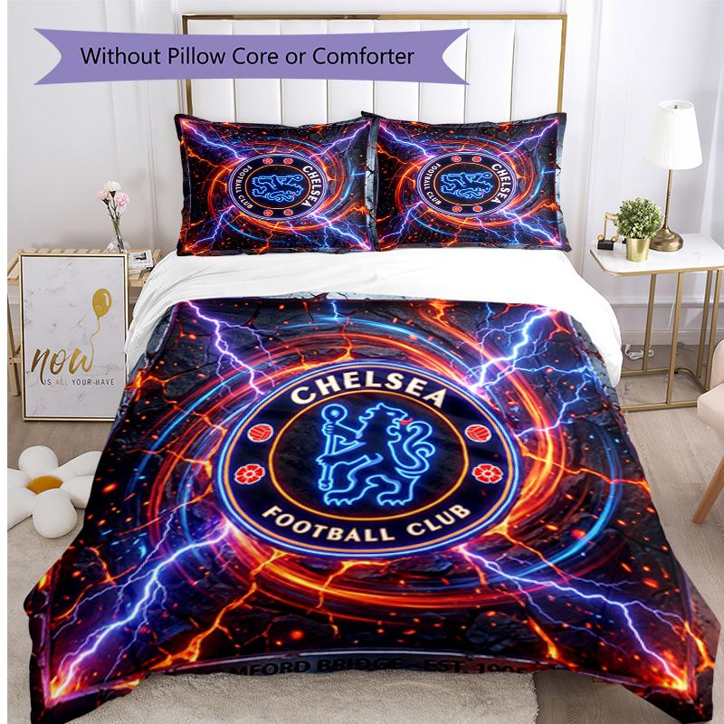 Set Lenzuola 3 Pezzi Stampato Chelsea FC Morbido Delicato sulla Pelle Lavabile Copripiumino e Federe Set Tutte le Stagioni Camera da Letto