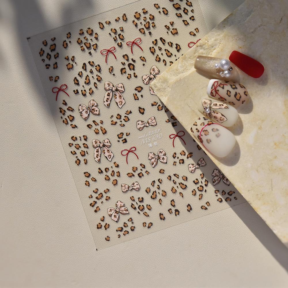 Autumn Winter Leopard Print Bow Nail Art Stickers 3D Thin Tough Nail Sticker Cute Bow Self Adhesive Nails Decorations Decals DIY