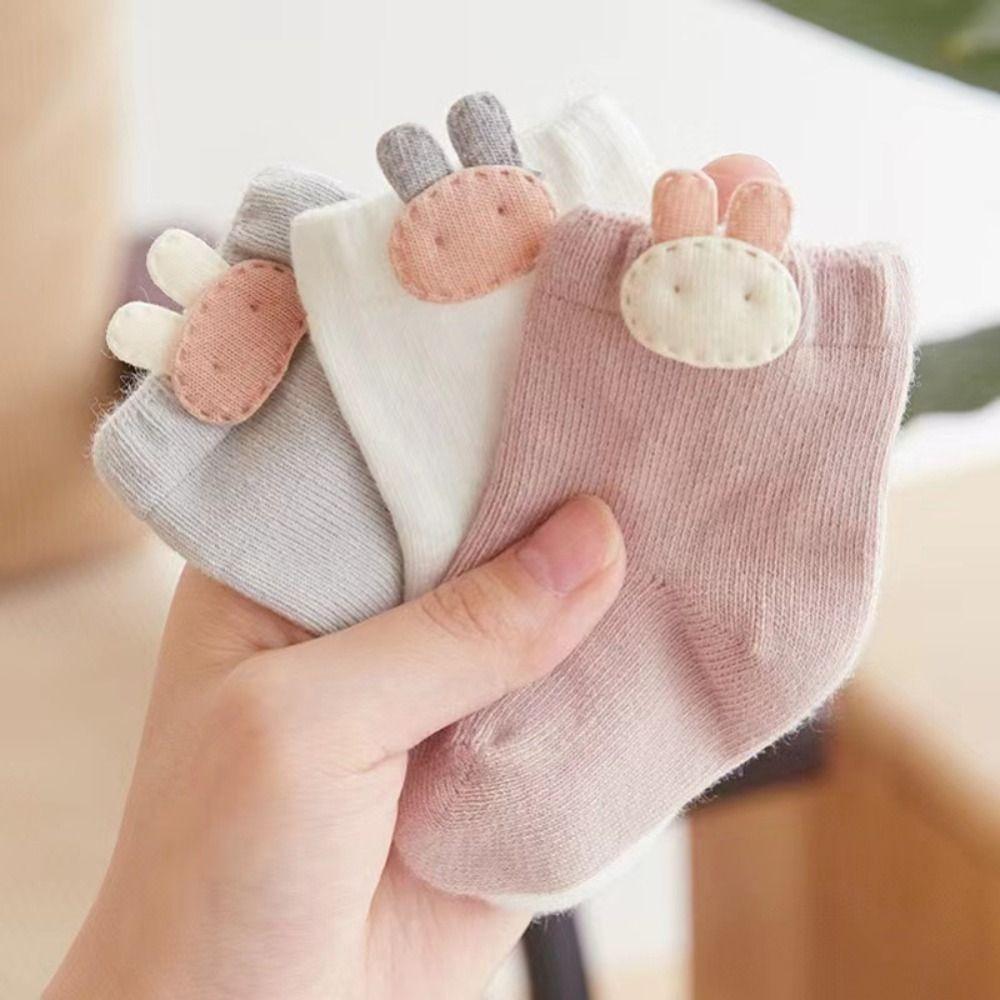 3Pairs Rabbit Toddle Short Tube Socks Strawberry Newborn Cartoon Socks Baby Cotton Socks  Autumn