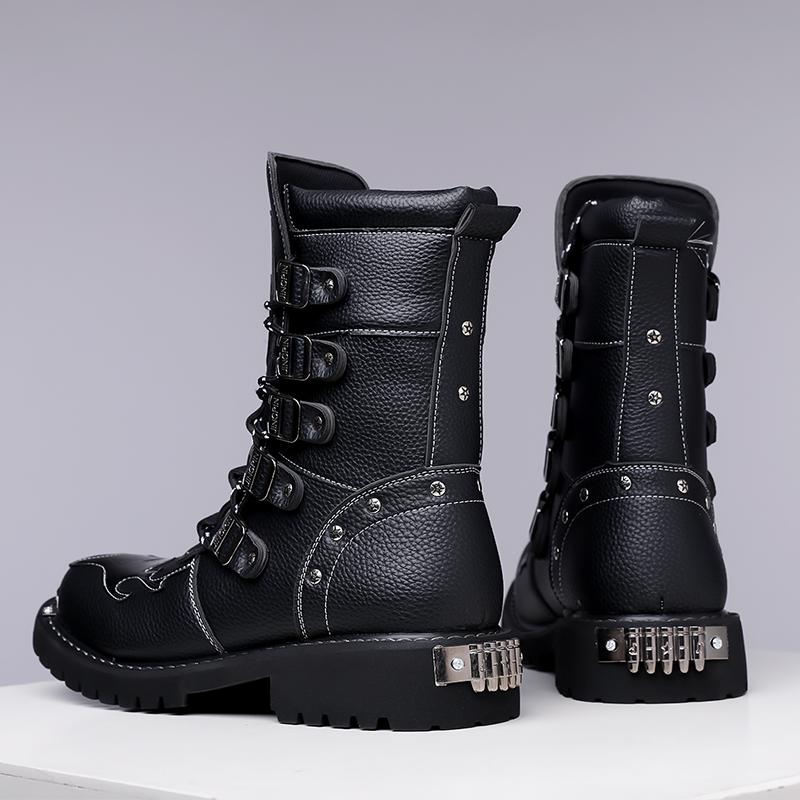 Stivali da Motociclista da Uomo Stivali Western Stivali da Jockey Neri Stile Streetwear Casuale Stivaletti Cool Taglie Forti