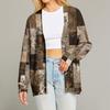 Women's Fashion Long Sleeve Print V-Neck Button Loose Cardigan Top