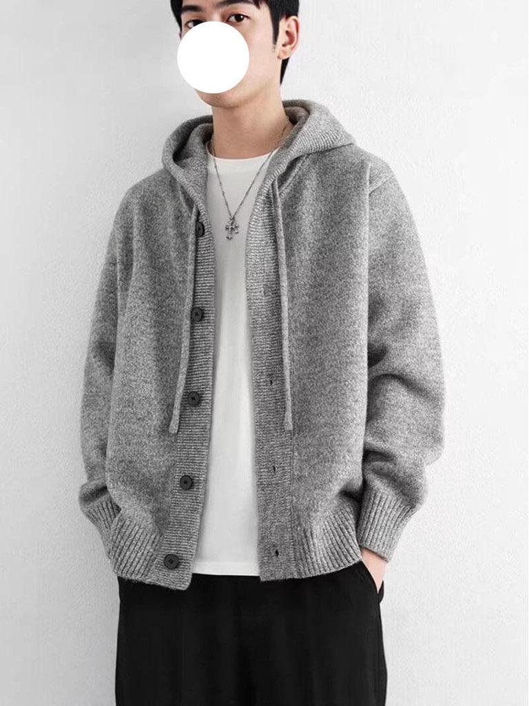 Men's Arctic Velvet Hooded Knit Cardigan Sweater - Trendy, Casual, Loose Fit