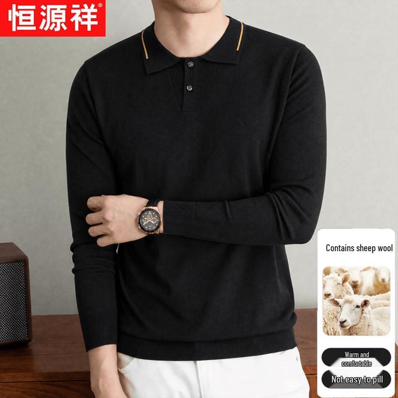 Hengyuanxiang Men's Autumn/Winter Wool Blend Long Sleeve Polo T-Shirt